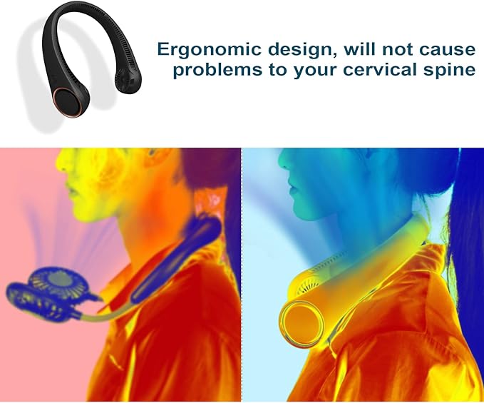 مروحة تبريد شخصية محمولة تعلق في الرقبة بدون استخدام اليدين من سيف باور، ب3 سرعات قابلة للتعديل، و78 منفذ هواء، قابلة للشحن بتصميم سماعة رأس، تعمل بمنفذ USB للاستخدام الخارجي والداخلي، لون اسود